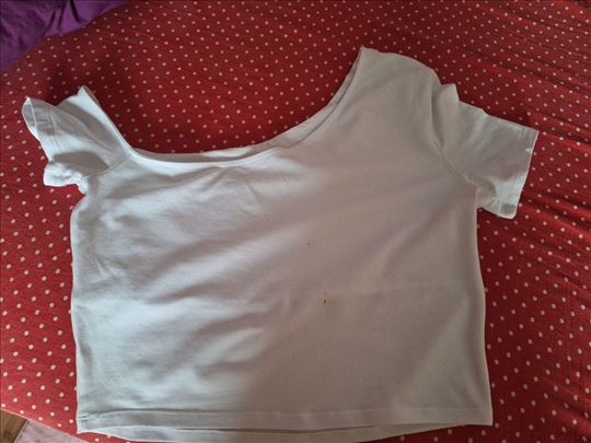 Bela T-Shirt na kos čamac, iznad struka - M