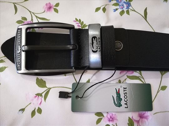 Novi muški kožni markirani kaiš Lacoste crna koža