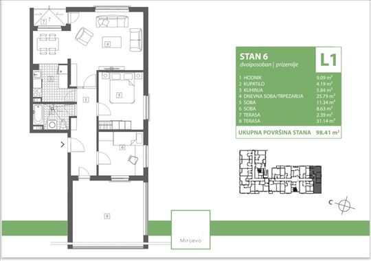 Prelep stan u mirnom delu Mirijeva