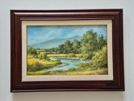 Ulje na platnu - Mala koliba pored reke, prelepo!