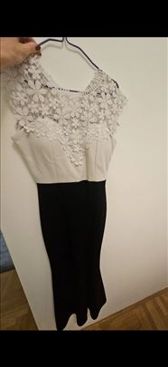 Elegantna duga crno bela haljina s