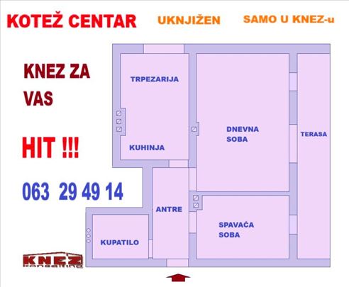 Kotež-centar, 2,0, 59m2, ter,eg, nov, useljiv