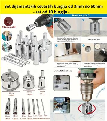 Dijamantske burgije od 3mm do 50mm - set 1/10-Novo