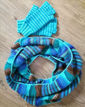 Okrugli ''infinity'' šal i rukavice - ručna izrada