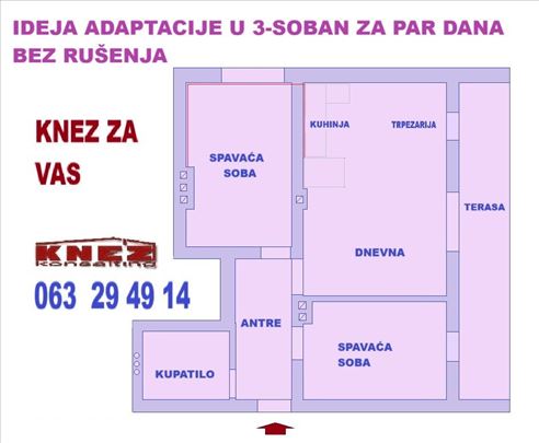Kotež-centar, 2,0, 59m2, ter,eg, nov, useljiv