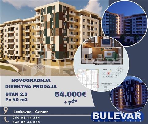 Novogradnja, direktna prodaja, širi centar, 40m2