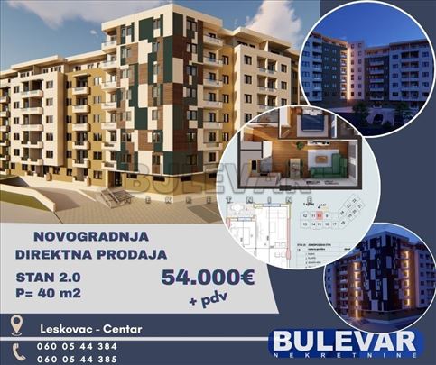 Novogradnja, direktna prodaja, širi centar, 40m2