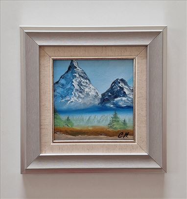 Ulje na kartonu - Dve planine. Minijatura.