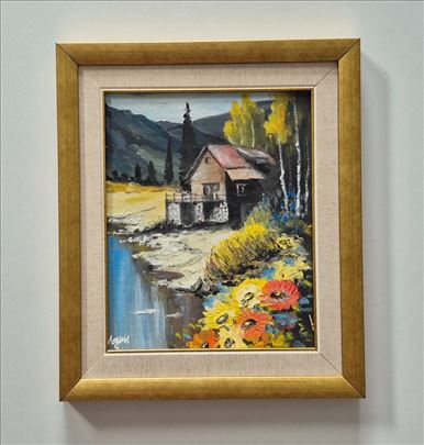 Ulje na lesonitu - Uz jezero, prelepa slika!