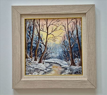 Ulje na lesonitu - Zimski zalazak sunca 2