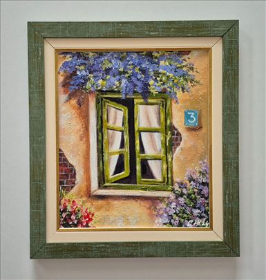 Ulje na platnu - Stari prozor u basti