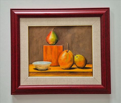 Ulje na platnu - Voće i tanjir, prelepa slika!