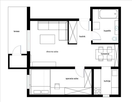 Dvosoban stan na Grbavici, 50+10m2