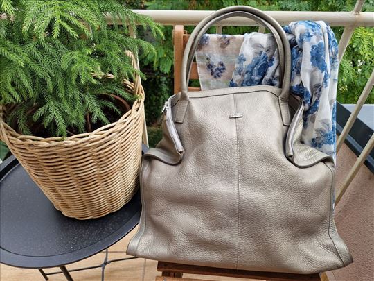 Manual ženska kožna torba, srebrna