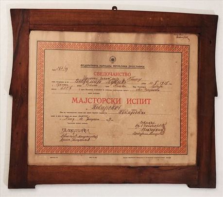 Originalna majstorska diploma iz 1949
