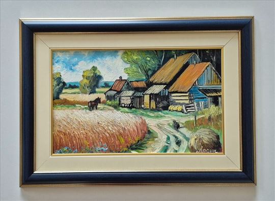 Ulje na lesonitu - Seoski kutak, prelepa slika!