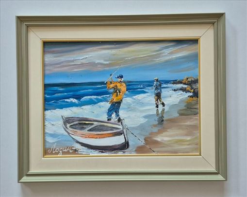 Ulje na lesonitu - Ribari i more, prelepo!