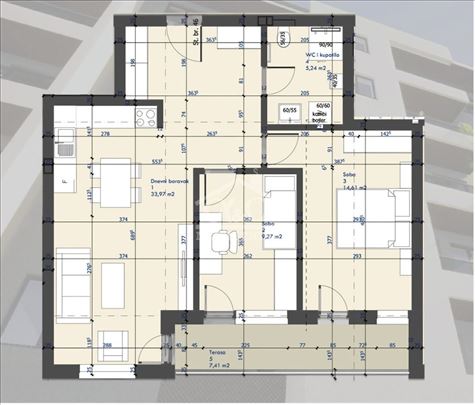 Nov trosoban stan od 70,5m2 u Centru na mirnoj lok