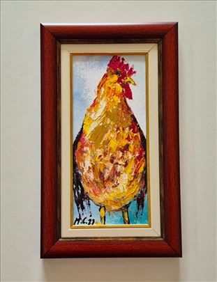 Ulje na platnu - Debeli petao, prelepa slika!