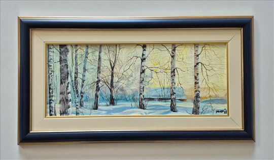 Ulje na platnu - Breze u snegu, prelepa slika!