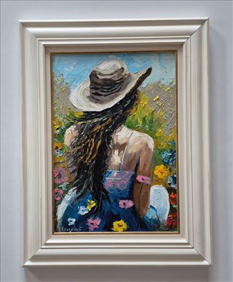 Ulje na platnu - Devojka u cvecu, prelepa slika!