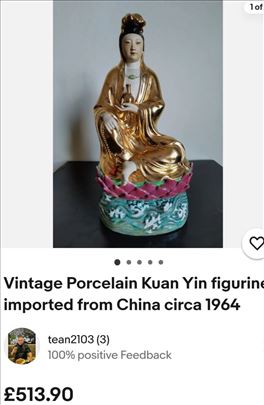 2 Porcelain statues Guan Yin and Ji Gong pre 1964