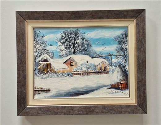 Ulje na platnu - Zima u Vojvodini, prelepa slika!