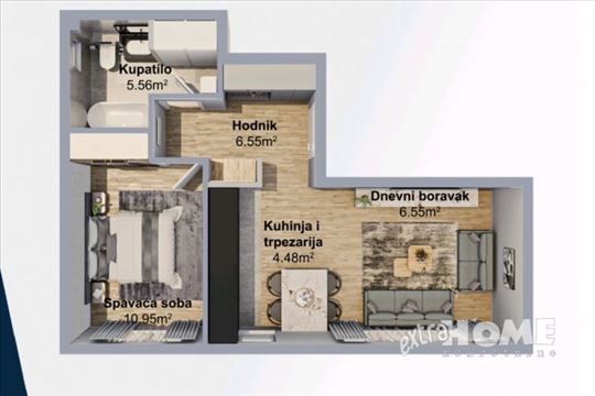 Lekino brdo, 1.5s, 43,54m2, novogradnja , LUX