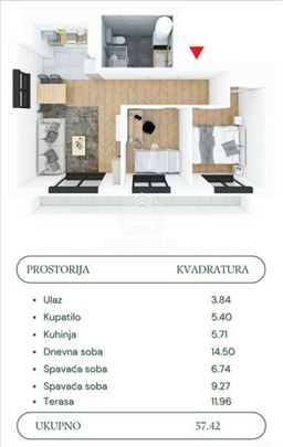 Novogradnja, Voždovac, 57.42m2, 2.5