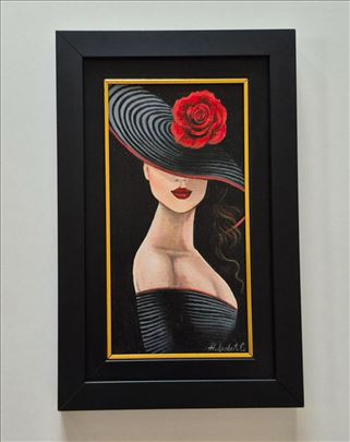 Ulje na platnu - Dama sa crvenim ruzem, prelepo!