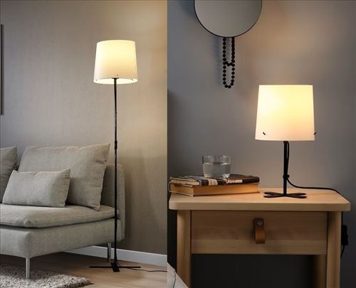 Elegantna stona+podna lampa crna sa belim abažurom