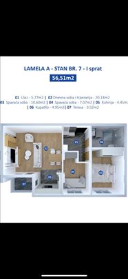Nov stan,57 m2,dve spavace sobe,N.Banovci