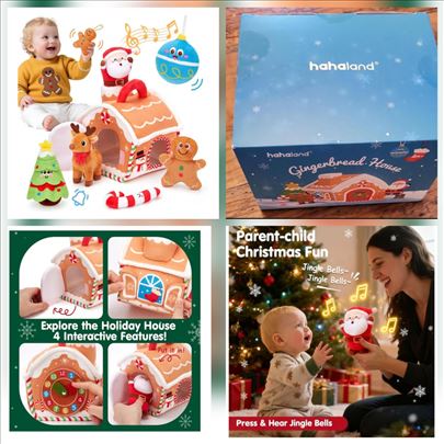 Plišana medena kuća sa lutkicama- deda mraz svira