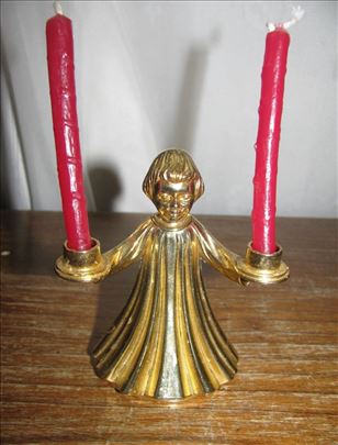Andjeo -metalna,pozlacena figura-svecnjak