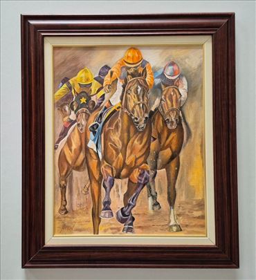 Ulje na platnu - Trka konja, prelepa slika!