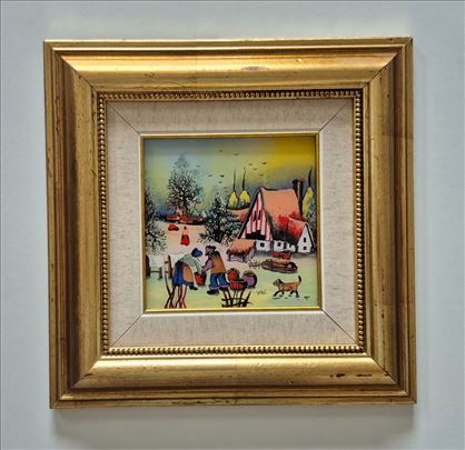 Naiva, ulje na staklu - Dani u selu