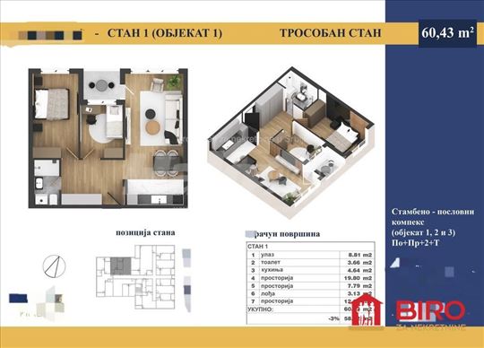 Stan,NOVI SAD,ADICE,kv: 60.00, € 105100, ID: 10124