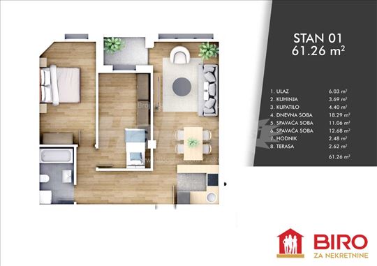 Novi Sad, Centar, Stan, 3, 61,00m2