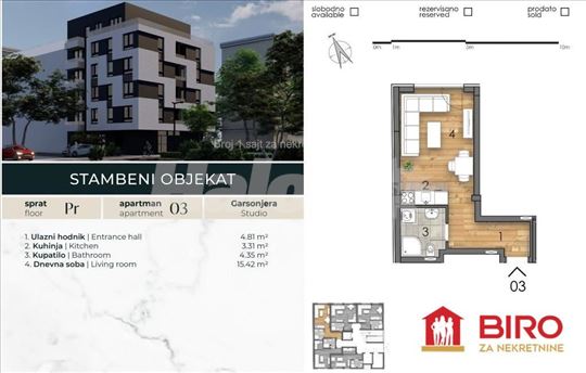 Novi Sad, Detelinara, Stan, 0.5, 26,00m2