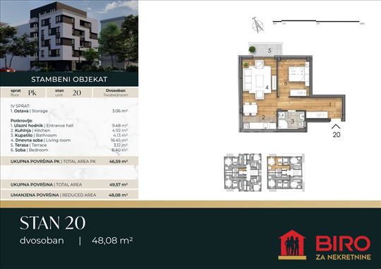 Novi Sad, Detelinara, Stan, 2, 48,00m2