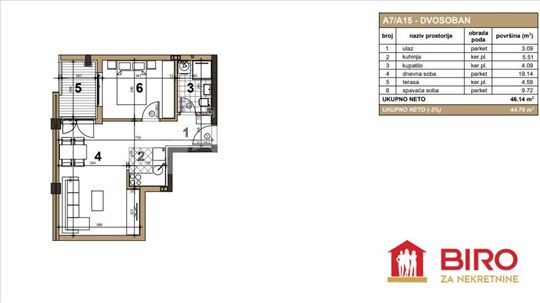 Novi Sad, Podbara, Stan, 2, 46,00m2