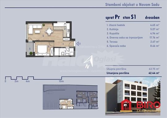 Novi Sad, Somborski Bulevar, Stan, 2, 42,00m2