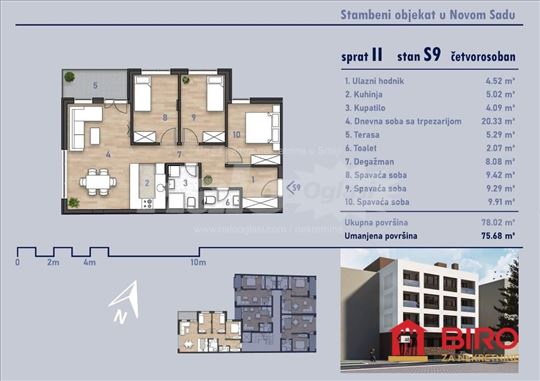 Novi Sad, Somborski Bulevar, Stan, 4, 76,00m2