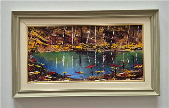 Ulje na platnu - Jezero u sumi, prelepa slika!