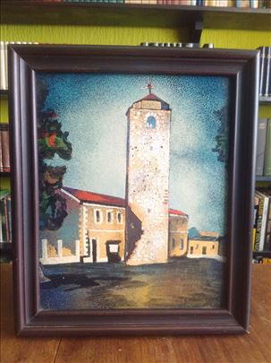 Slika boja na metalu gradski pejzaž