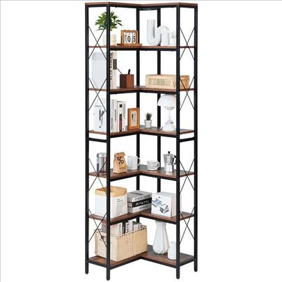 Ugaona Drvena Polica Za Knjige Cvece 7 Nivoa