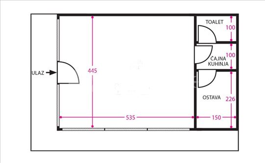 Lokal na uglu, izlog u staklu, u zelenilu