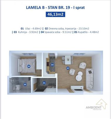 Dvosoban stan u Novim Banovcima, 46m2