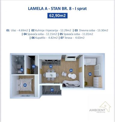 Trosoban stan u Novim Banovcima, 63m2