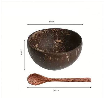 Činije i kašike od prirodnog kokosa, set od 4